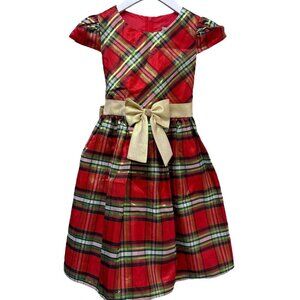 Rare Editions Holiday Dress Girls 6X Red Plaid Gold Bow Christmas Outfit Formal